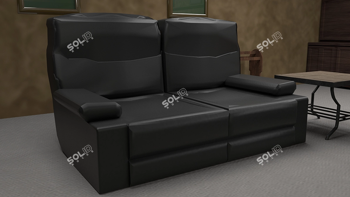 Compact Black Leather Sofa 3D model image 1