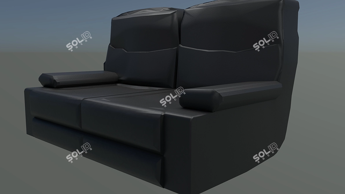 Compact Black Leather Sofa 3D model image 2