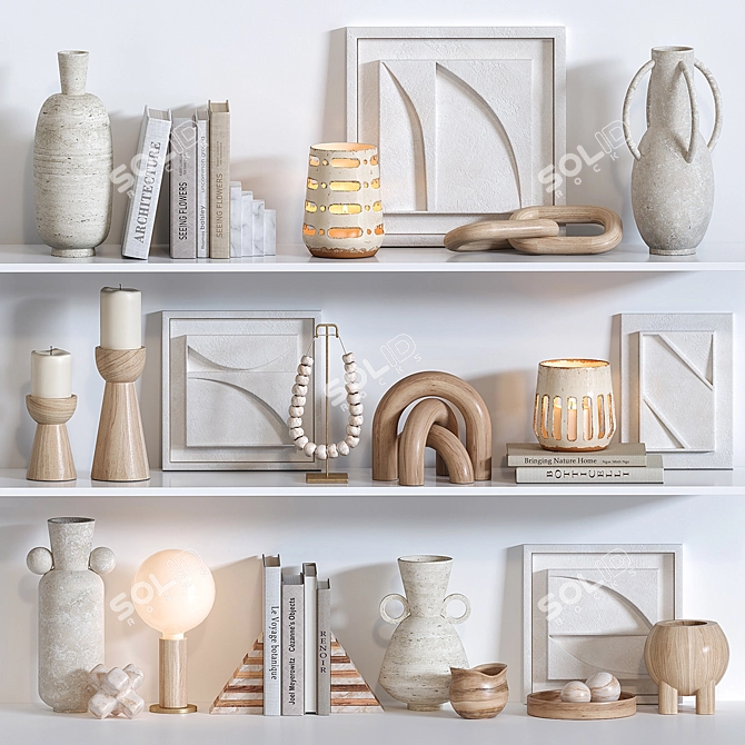 Shelf Decor Set: Vases, Relief, Lamp 3D model image 2