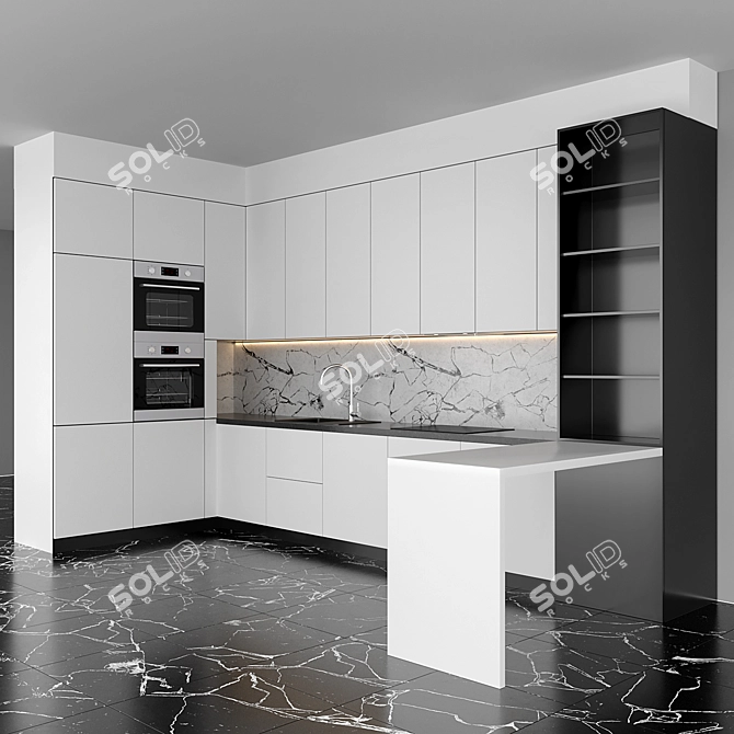 Sleek White Kitchen Ensemble 3D model image 2