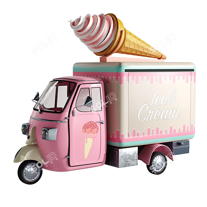 Piaggio Ape Ice Cream Truck 3D model image 3