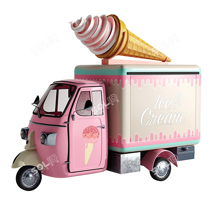 Piaggio Ape Ice Cream Truck 3D model image 6