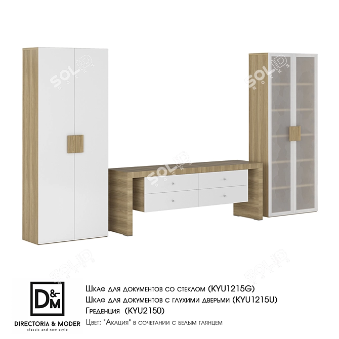 Modern Acacia and White Glass Cabinet 3D model image 2