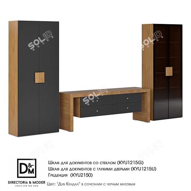 Modern Acacia and White Glass Cabinet 3D model image 3