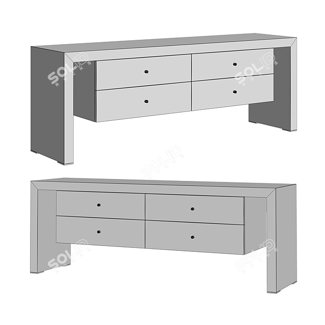 Modern Acacia and White Glass Cabinet 3D model image 7