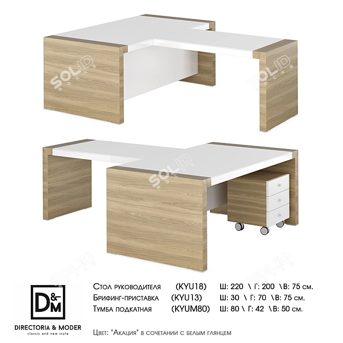 Executive Desk Set: Briefing Attachment & Movable Curbstone 3D model image 2
