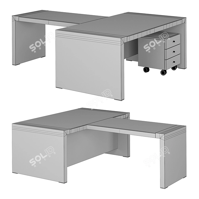 Executive Desk Set: Briefing Attachment & Movable Curbstone 3D model image 3