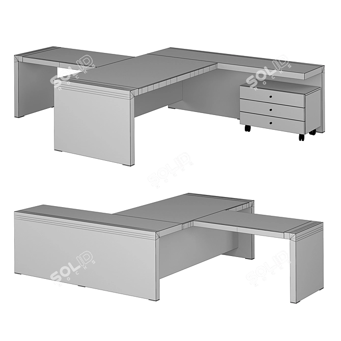 Modern Writing Desk Set with Movable Curbstone 3D model image 3