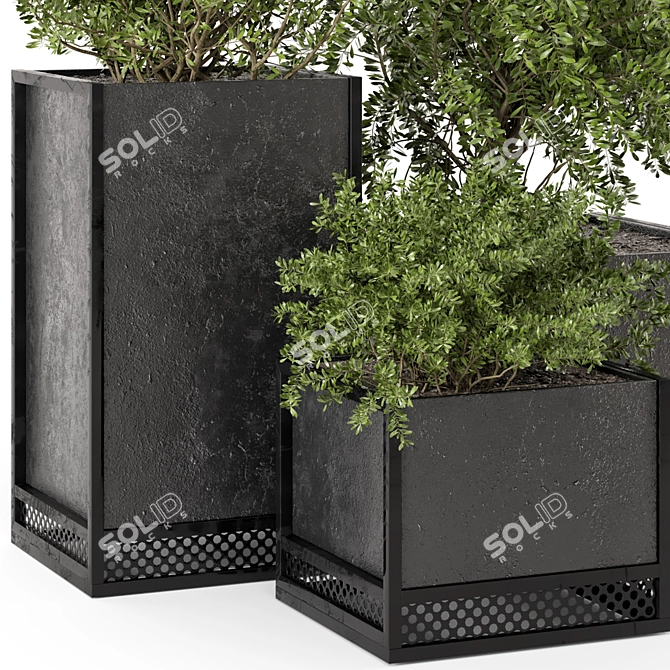 Rustic Outdoor Plant Box Set 3D model image 3