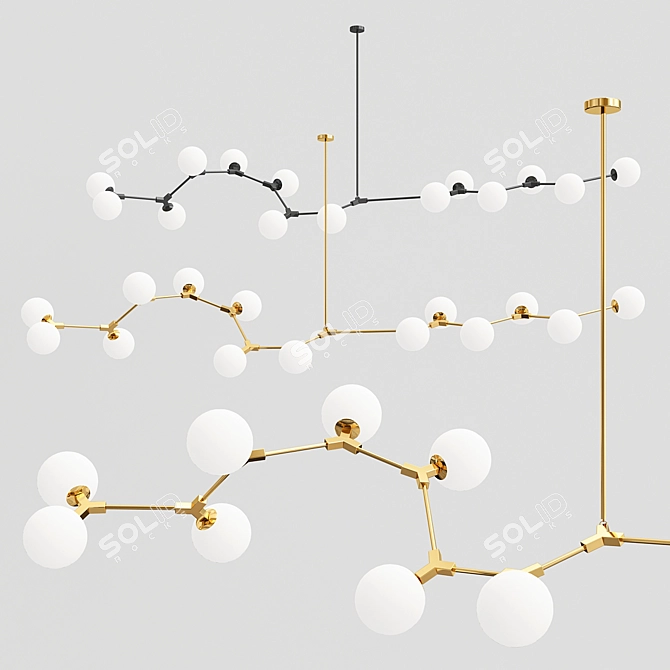 Elegant Globe Branch Chandelier 3D model image 2