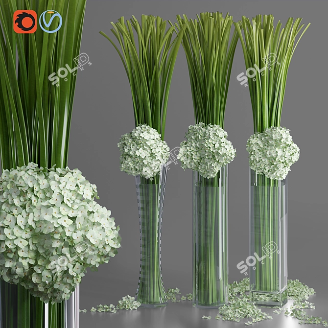 Elegant Hydrangea Leaf Vase Set 3D model image 1