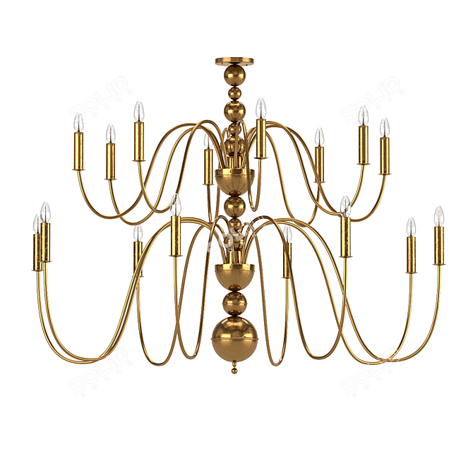 Luxury Brass Chandelier: Art Deco Elegance 3D model image 1