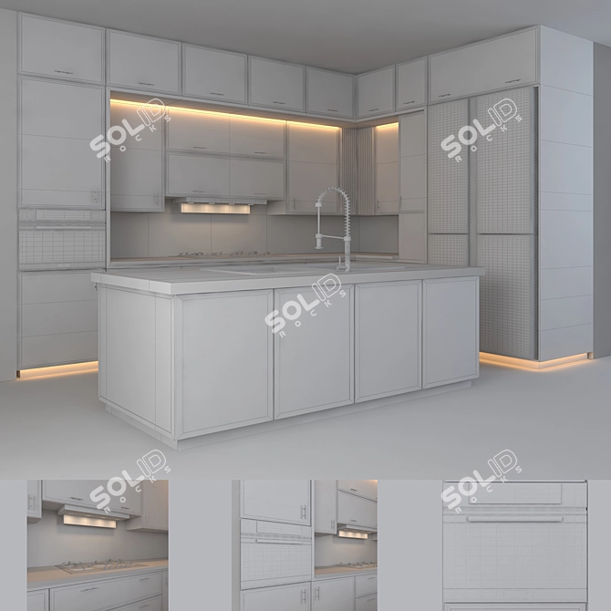 Sleek Modern Kitchen Set 3D model image 5