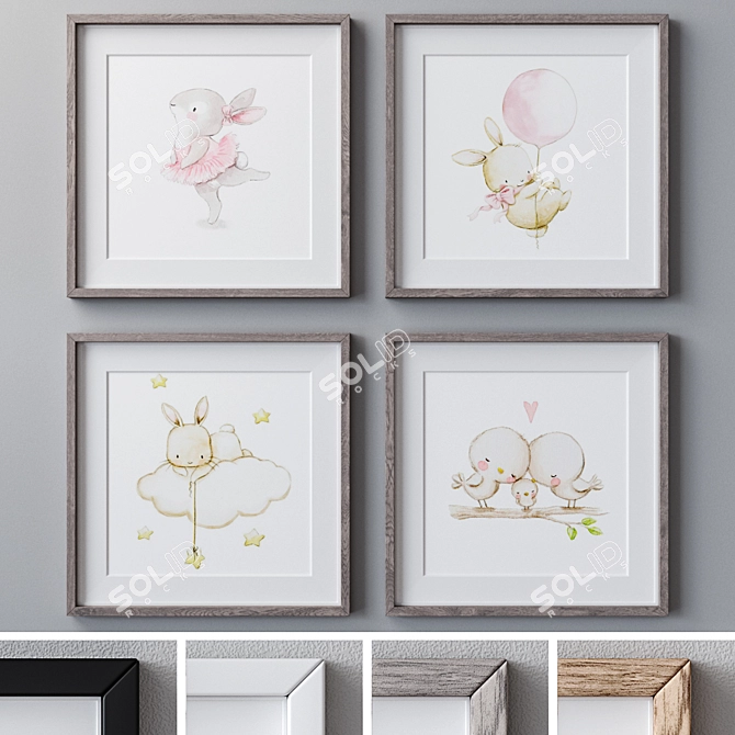 Pastel Nursery Paintings Set 3D model image 1