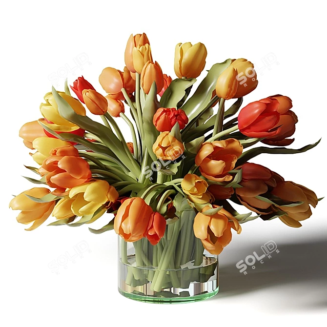 Colorful Tulip Bouquet in Glass Vases 3D model image 2