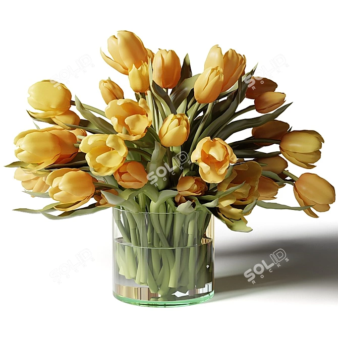 Colorful Tulip Bouquet in Glass Vases 3D model image 3