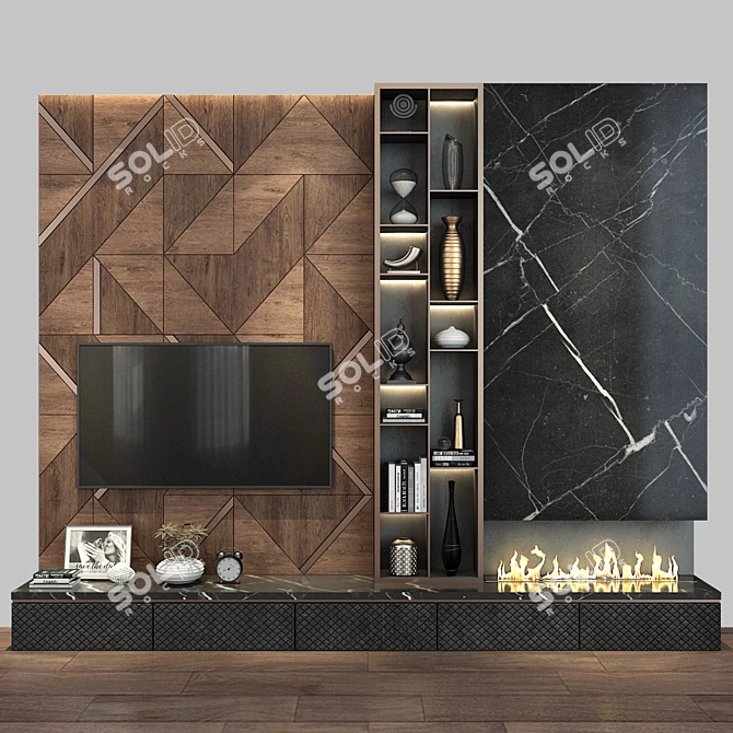 Modern TV Wall Set 195 3D model image 1