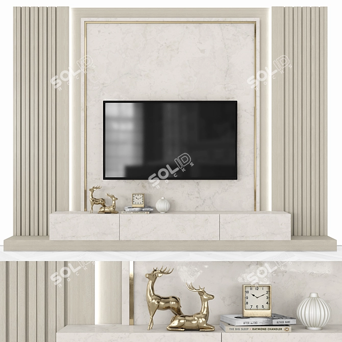 Sleek 65" TV Wall Set 3D model image 3