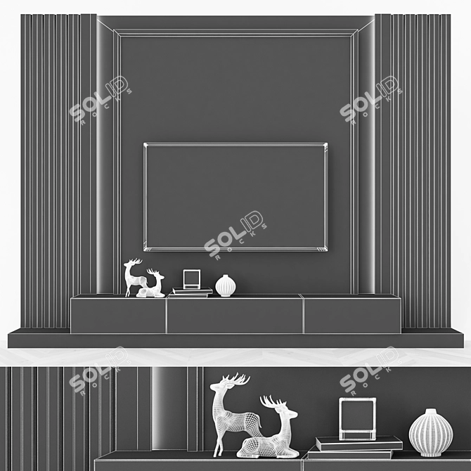 Sleek 65" TV Wall Set 3D model image 2