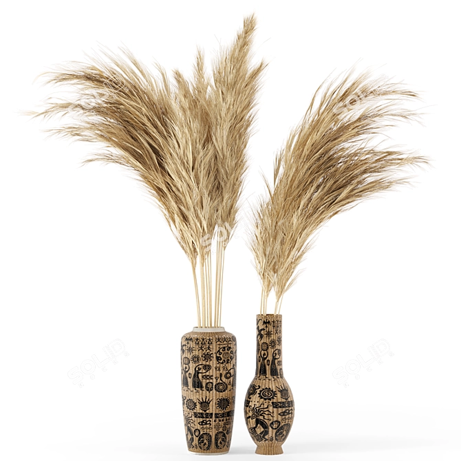 Pampas Dried Plantset in Handmade Vase 3D model image 1