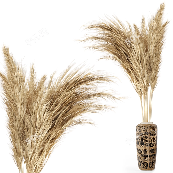 Pampas Dried Plantset in Handmade Vase 3D model image 2