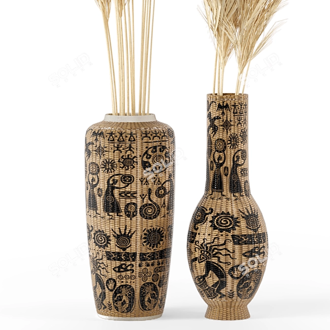 Pampas Dried Plantset in Handmade Vase 3D model image 4