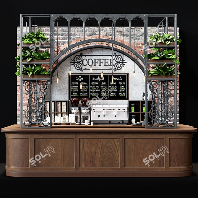 Premium Café Counter with Equipment & Décor 3D model image 1