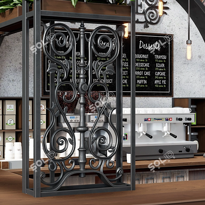 Premium Café Counter with Equipment & Décor 3D model image 3