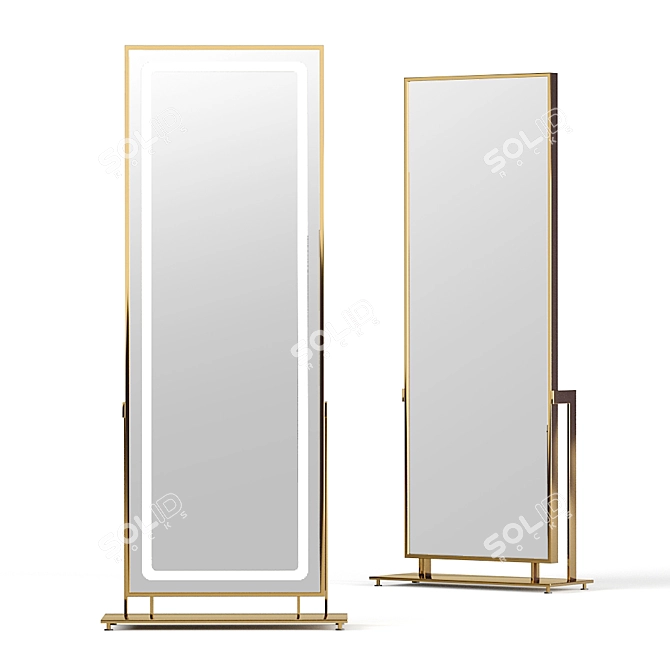 Brass Framed Floor Mirror with LED Lighting 3D model image 1