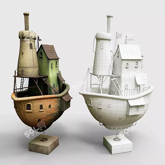 Floating Airship Diorama 3D model image 4