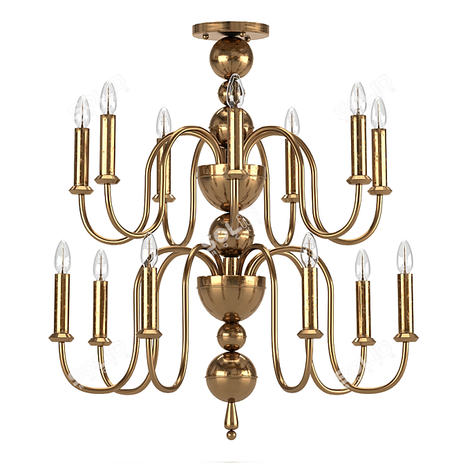 Title: Brass Art Deco Chandelier - Medium Size 3D model image 1