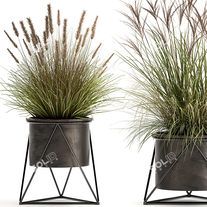 Exquisite Plant Collection: Metallic Pot Decor 3D model image 2