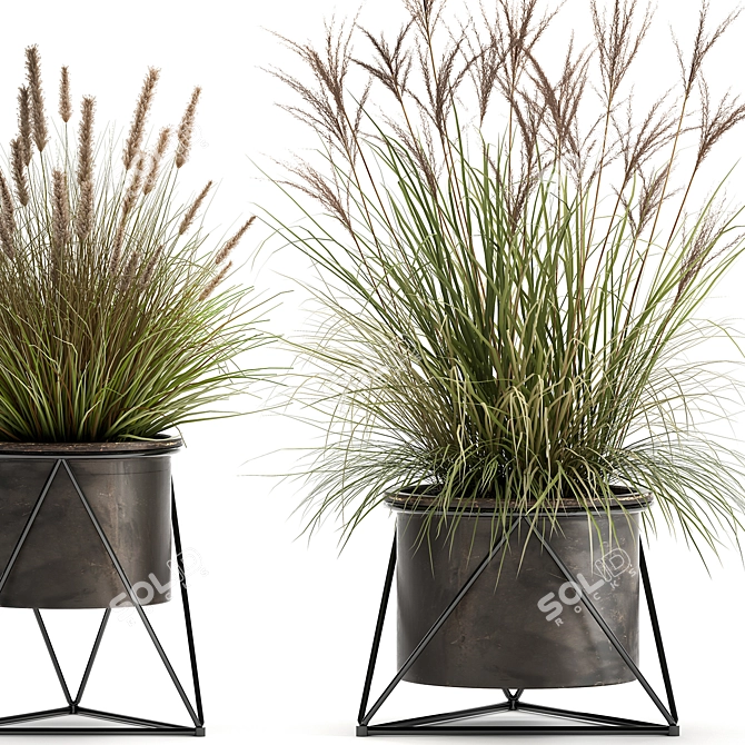 Exquisite Plant Collection: Metallic Pot Decor 3D model image 4