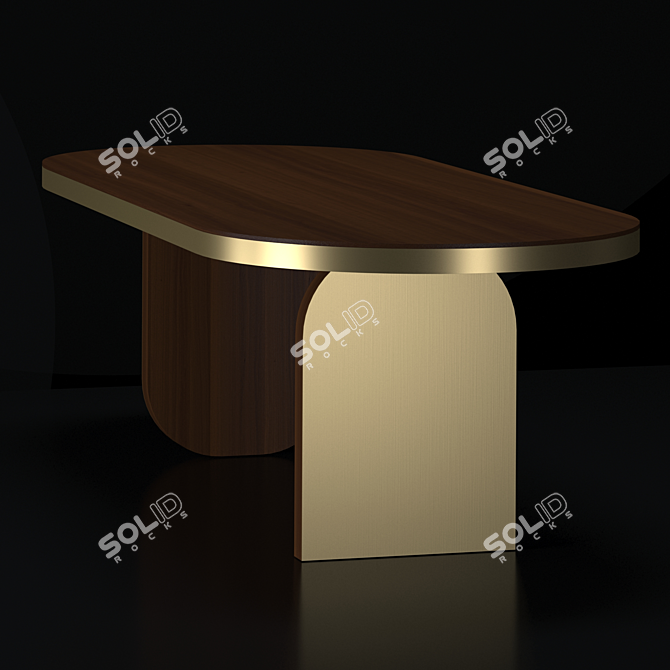 Elegant Walnut Dining Table with Aged Brass Accents 3D model image 2