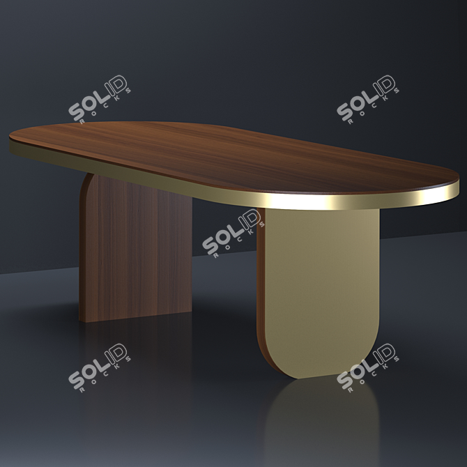 Elegant Walnut Dining Table with Aged Brass Accents 3D model image 4