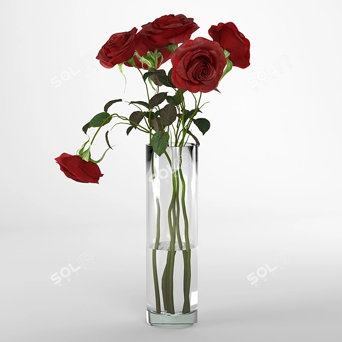 Elegant Red Rose Bouquet 3D model image 1