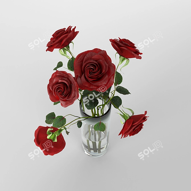 Elegant Red Rose Bouquet 3D model image 2