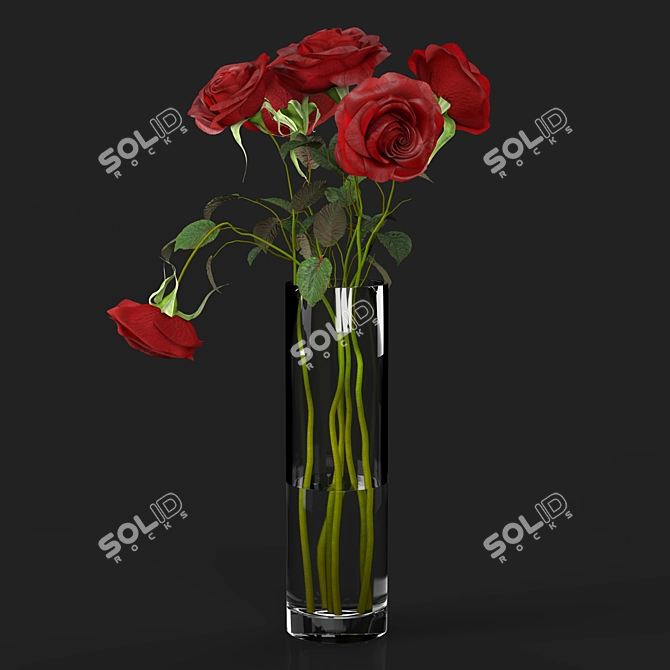 Elegant Red Rose Bouquet 3D model image 5