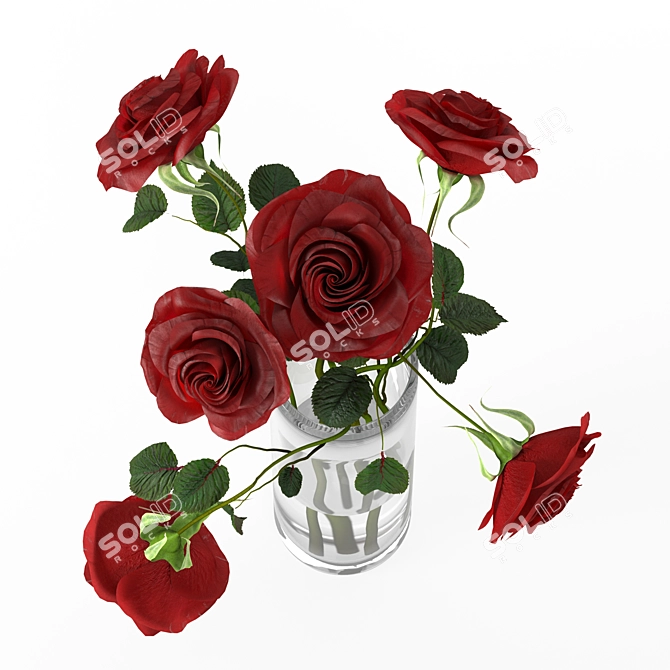 Elegant Red Rose Bouquet 3D model image 6