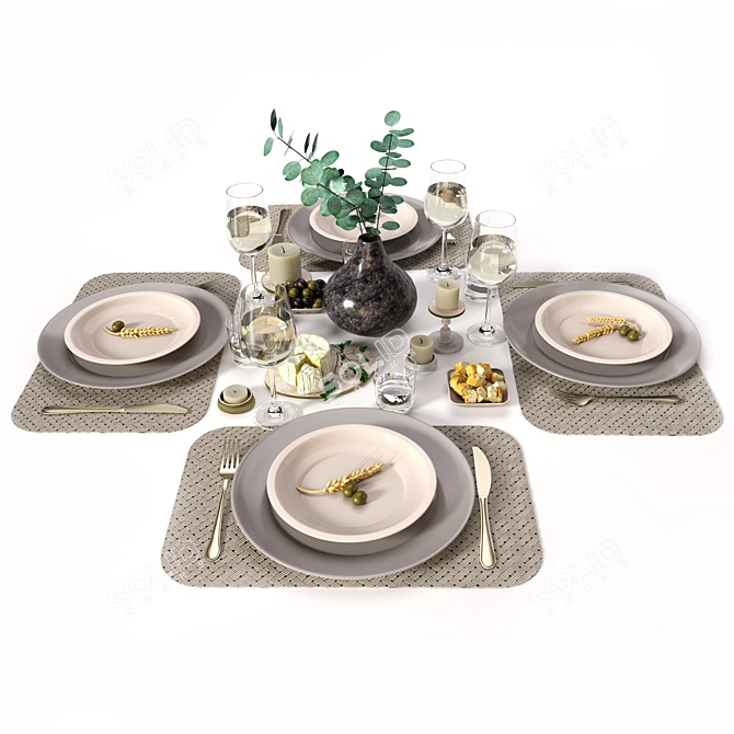 Elegant Dining Table Set 3D model image 3