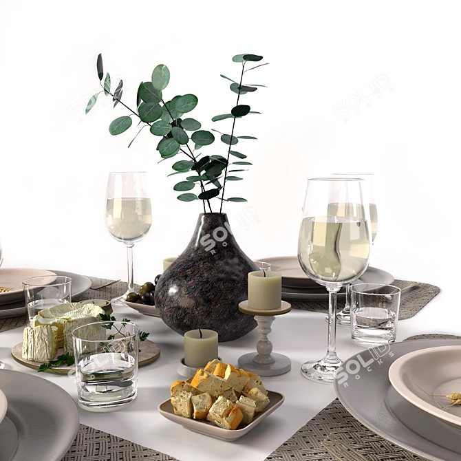 Elegant Dining Table Set 3D model image 4