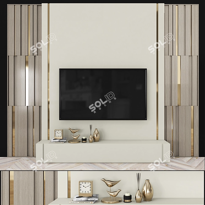 Modern TV Wall Set - Sleek Design for 65 inch TVs 3D model image 1