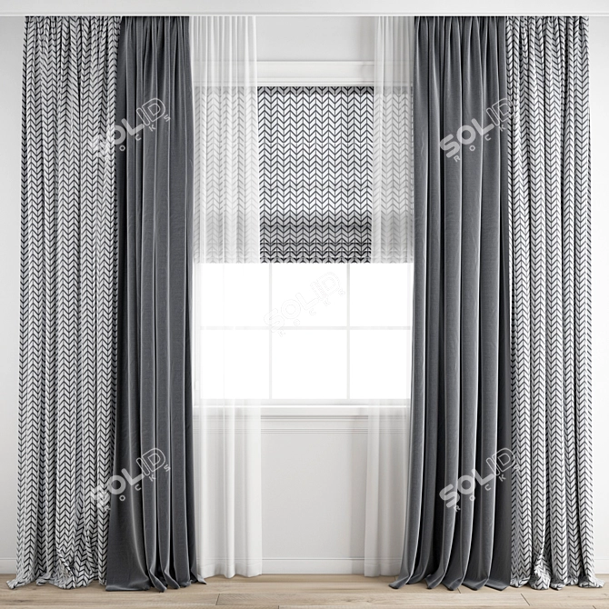 Polygonal Curtain Model + 3ds Max & Obj Files 3D model image 1