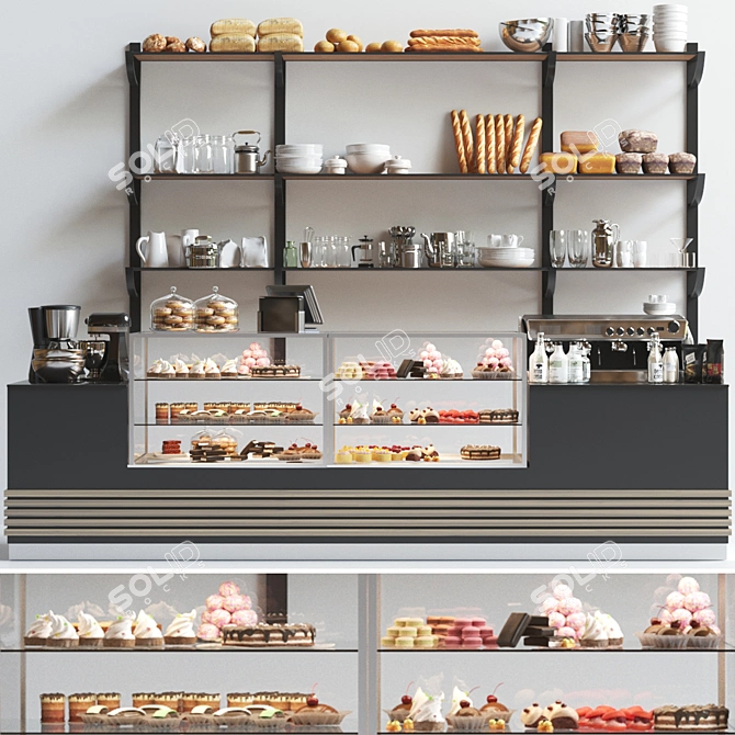 Cafe Design 2: Sleek Coffee Machine & Tempting Treats 3D model image 1