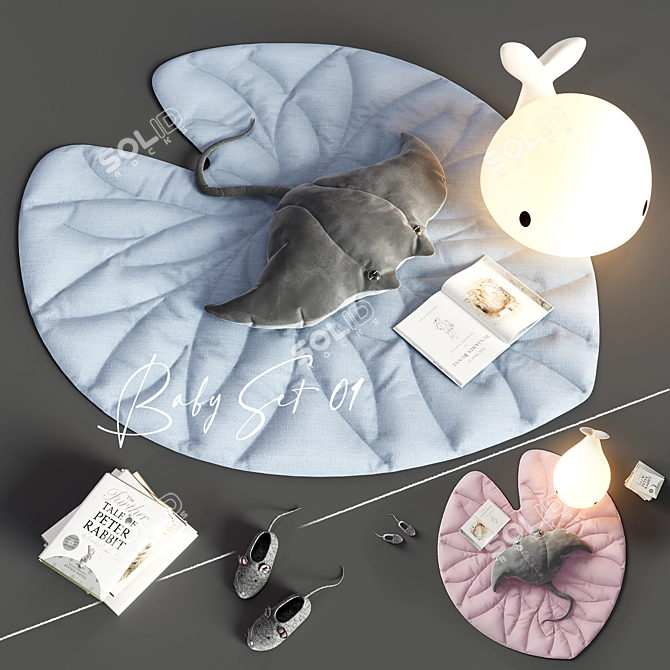 Nursery Decor Set: Leaf Rug, Stingray Pillow, Moby Floor Lamp 3D model image 10