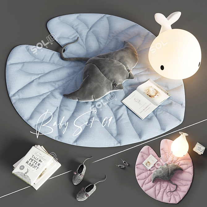 Nursery Decor Set: Leaf Rug, Stingray Pillow, Moby Floor Lamp 3D model image 13