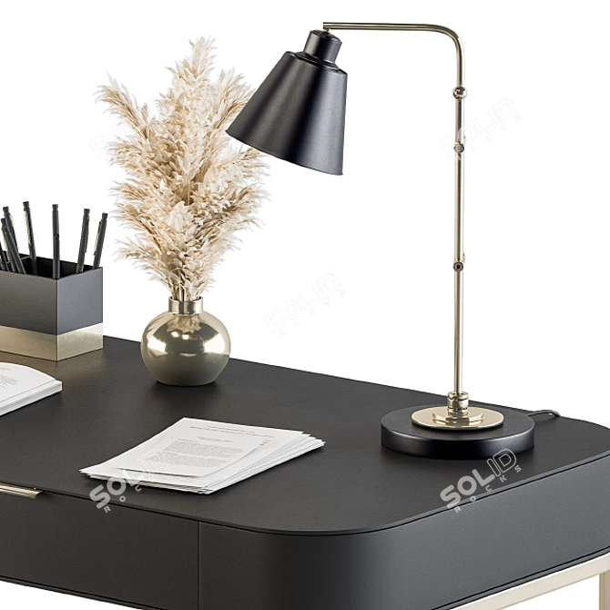 Elegant Black & Gold Office Set 3D model image 4
