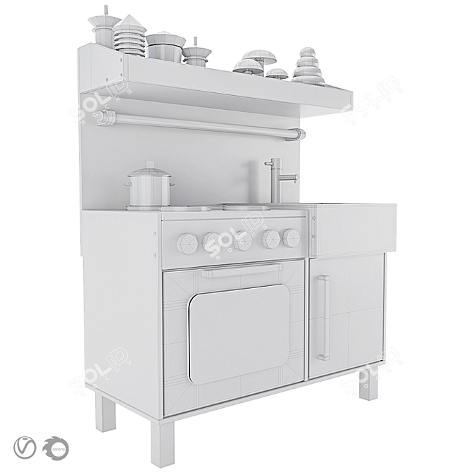 Modern Kids Play Kitchen 3D model image 6