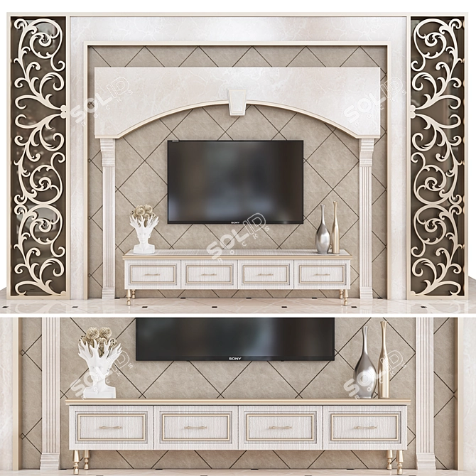 Adjustable TV Wall with Decor 3D model image 1