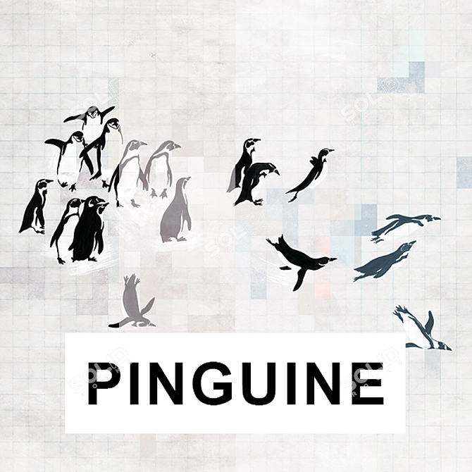 Playful Penguins: Vinyl Wallpaper Collection 3D model image 1